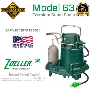 Pictured is hte Zoeller Premium Series Model M63 wkith its 5 year symbol